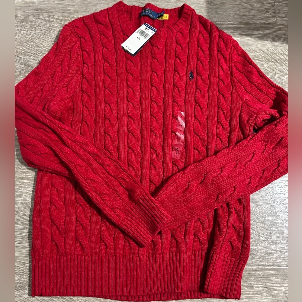 Polo Ralph Lauren Red Cable Knit Sweater NWT Size Medium - Picture 3 of 5